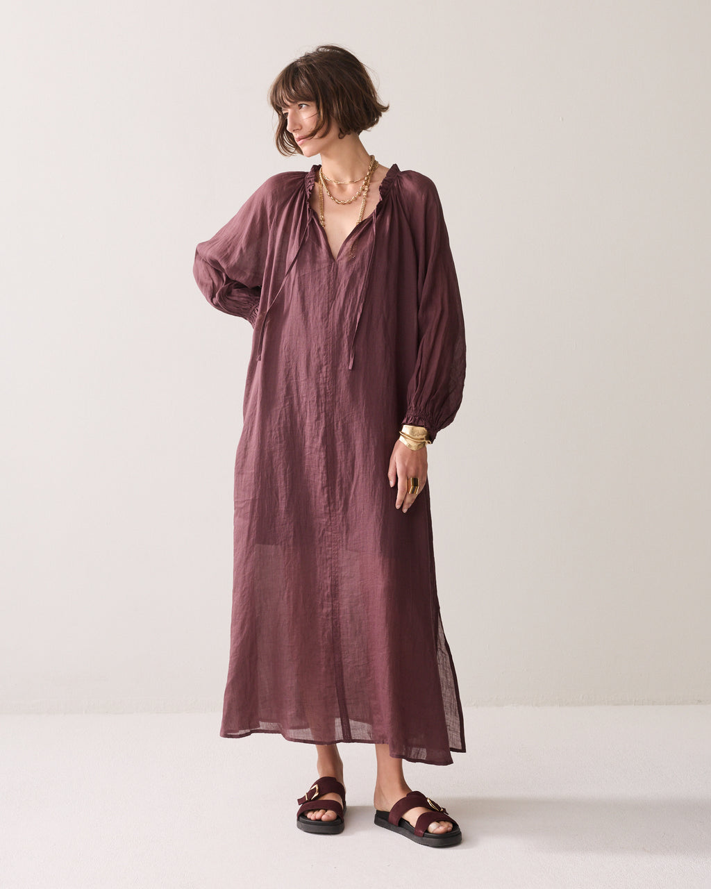 Robe longue cheville en coton stretch