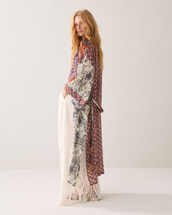 Kimono dress with mixed print