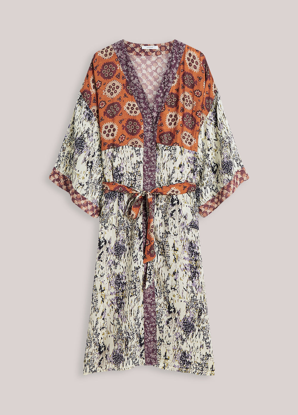 Kimono dress with mixed print