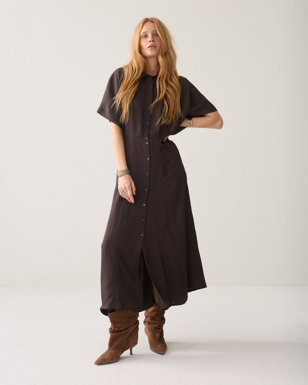 Shiny button-down dress