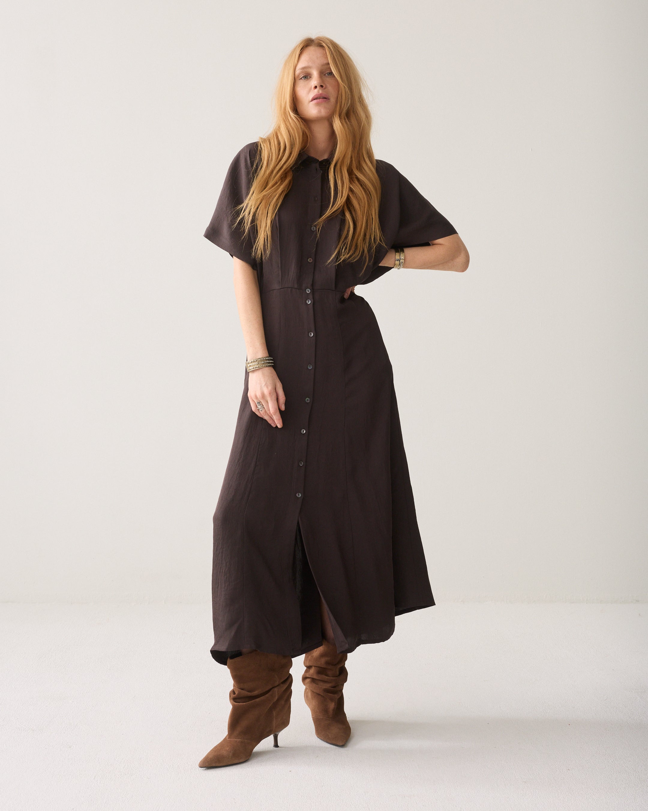 Shiny button-down dress