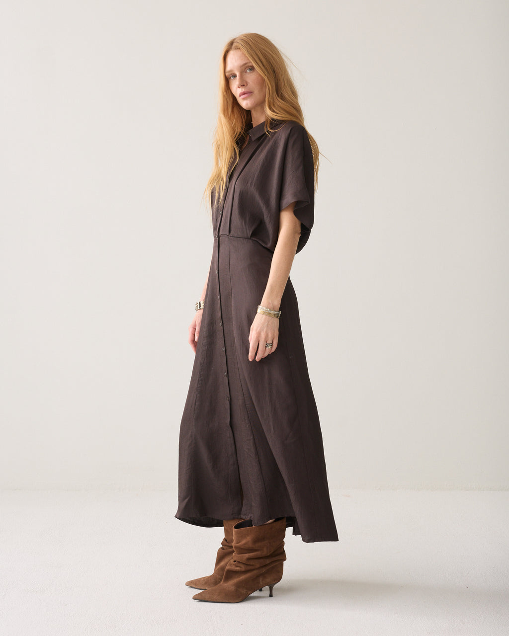 Shiny button-down dress