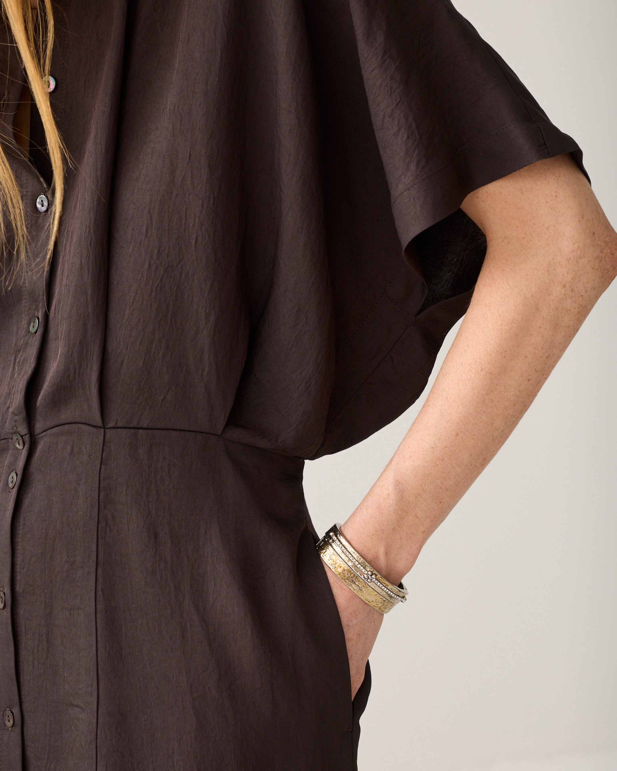 Shiny button-down dress