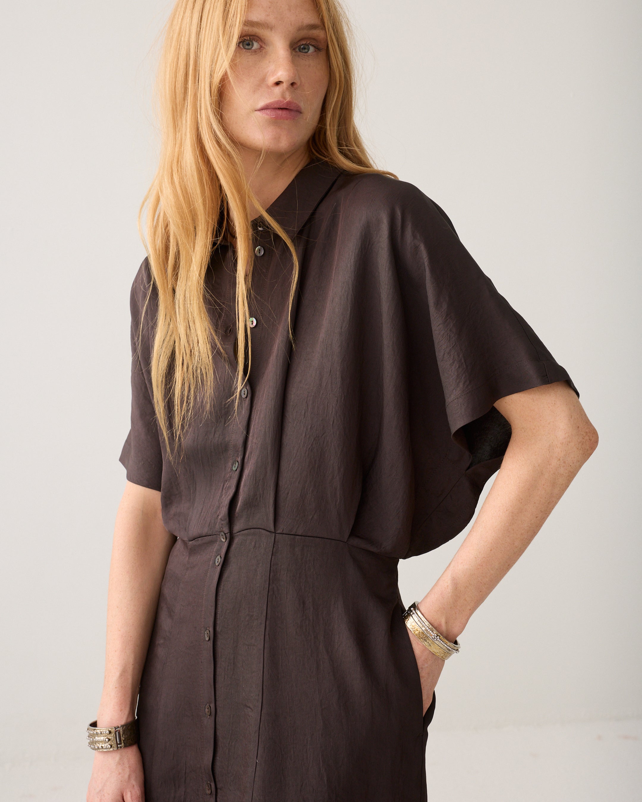 Shiny button-down dress