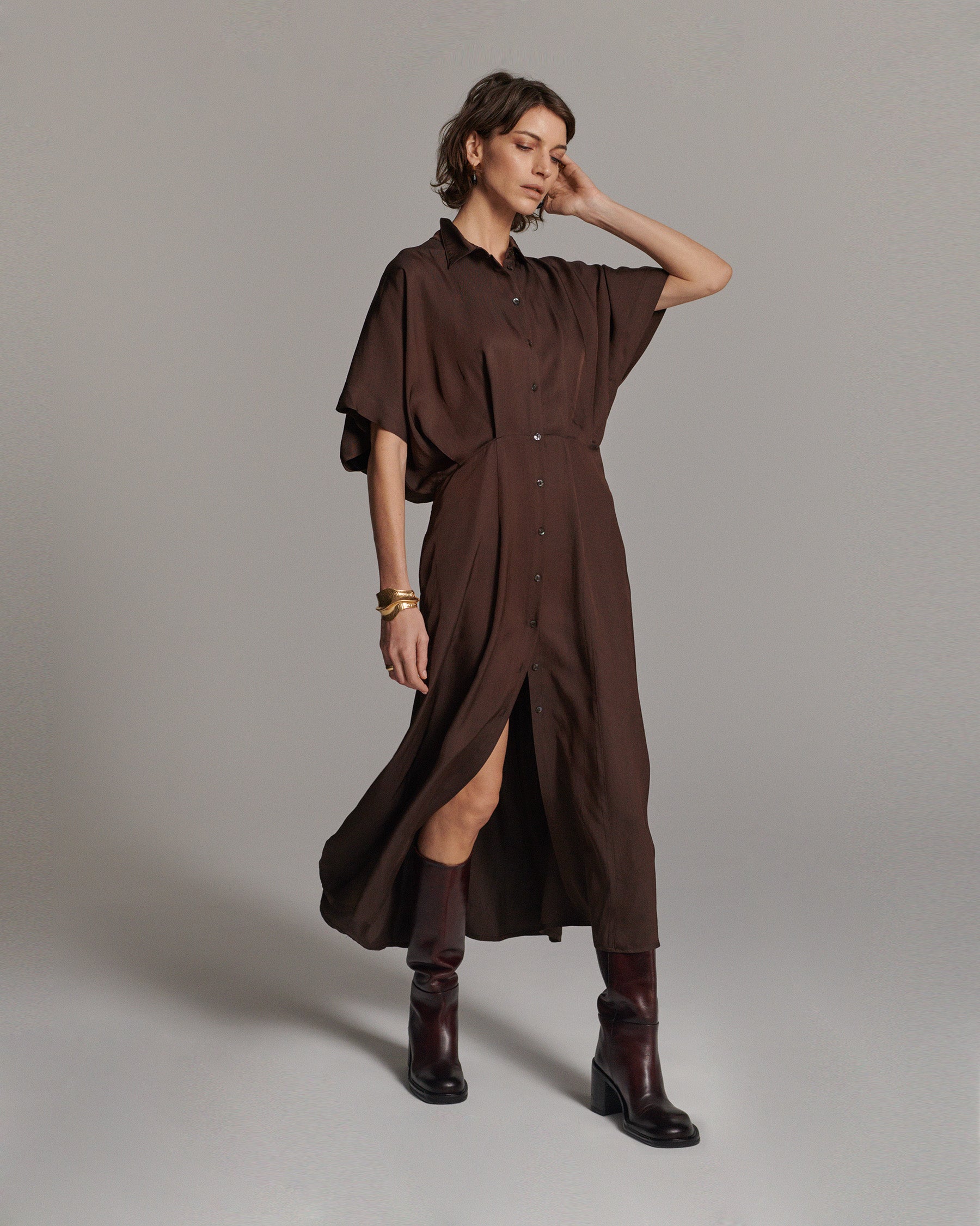 Shiny button-down dress