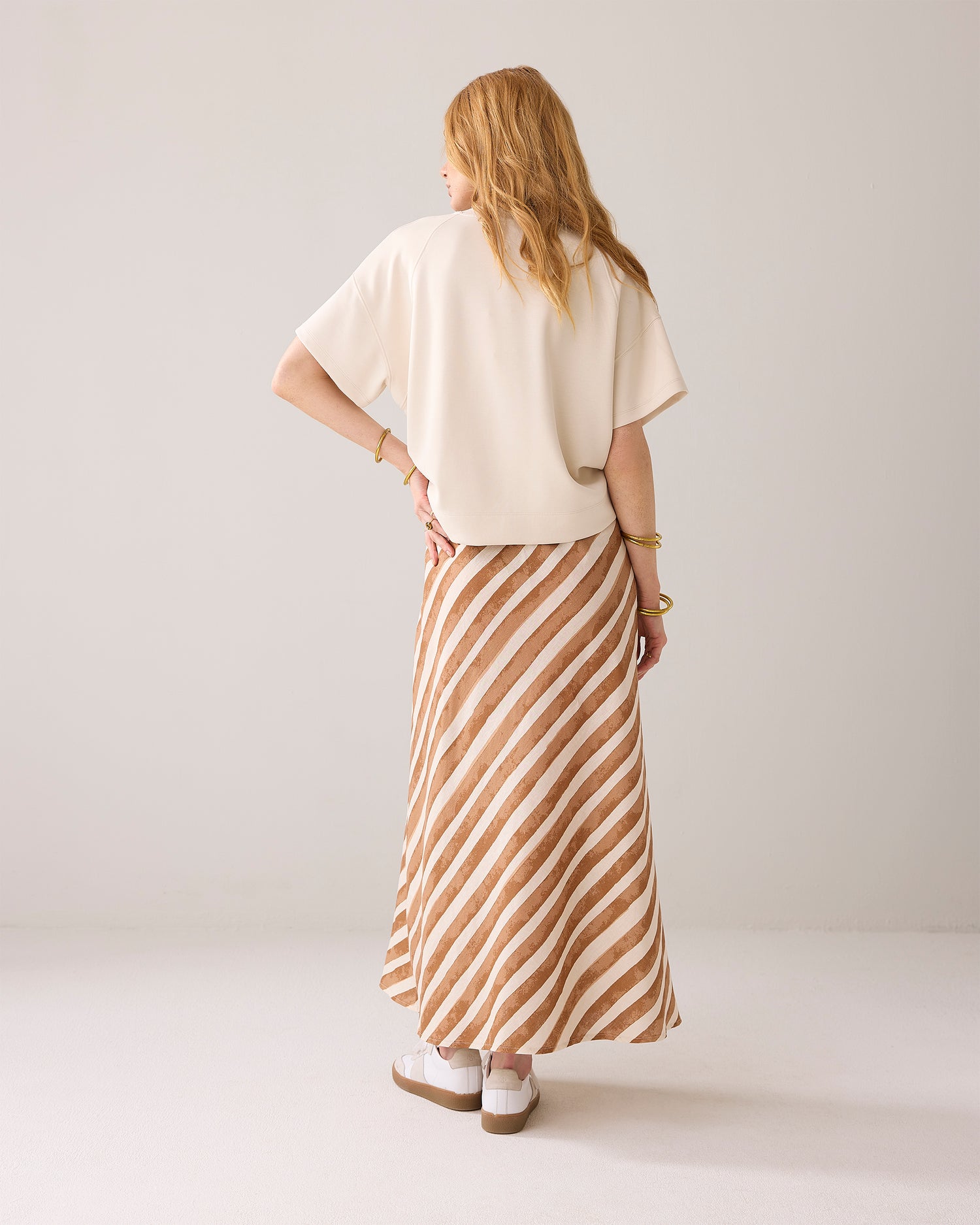 Ankle-length linen-blend skirt
