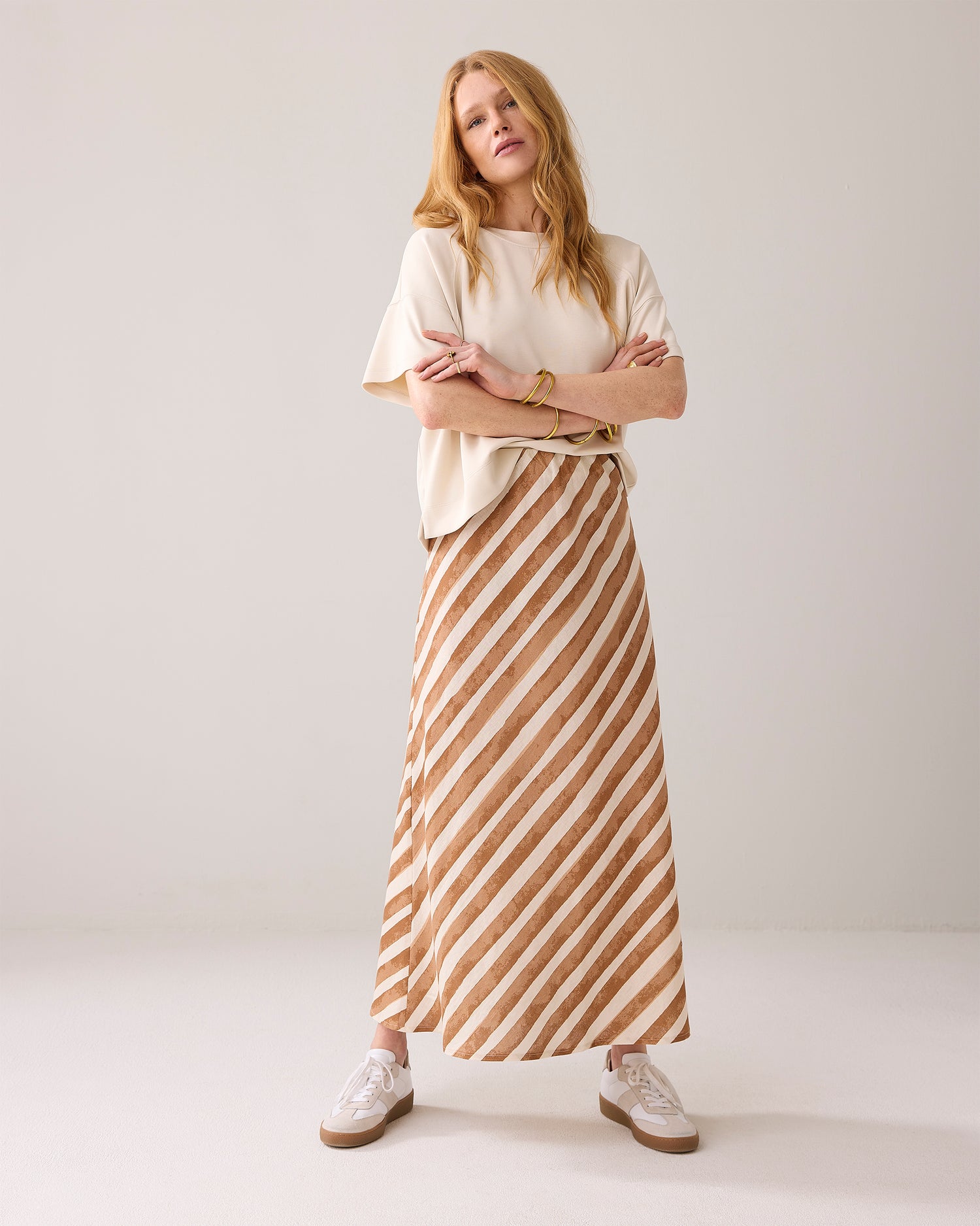 Ankle-length linen-blend skirt