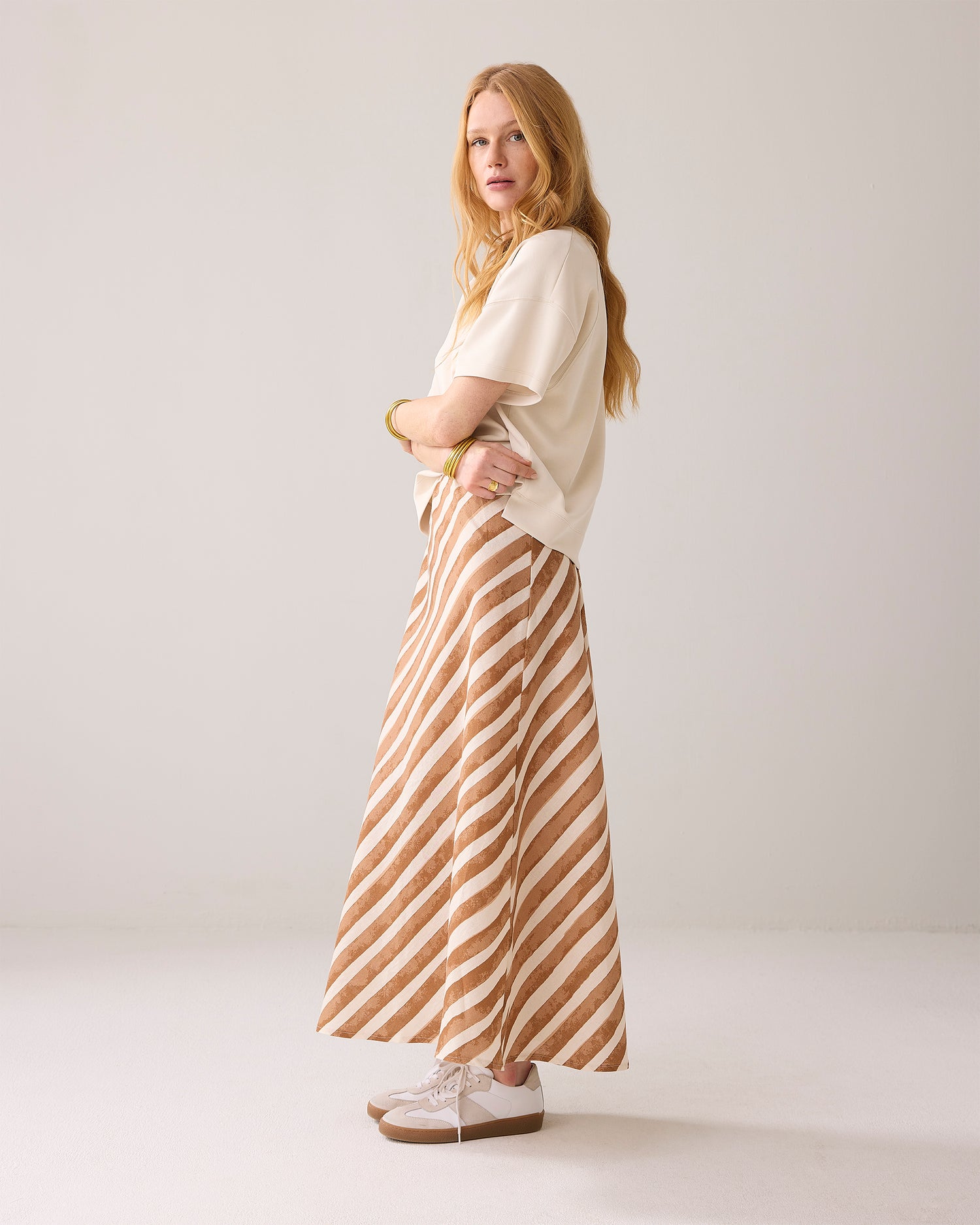 Ankle-length linen-blend skirt