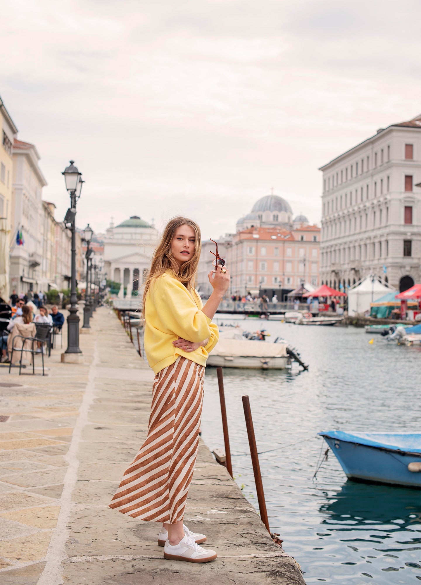 Ankle-length linen-blend skirt