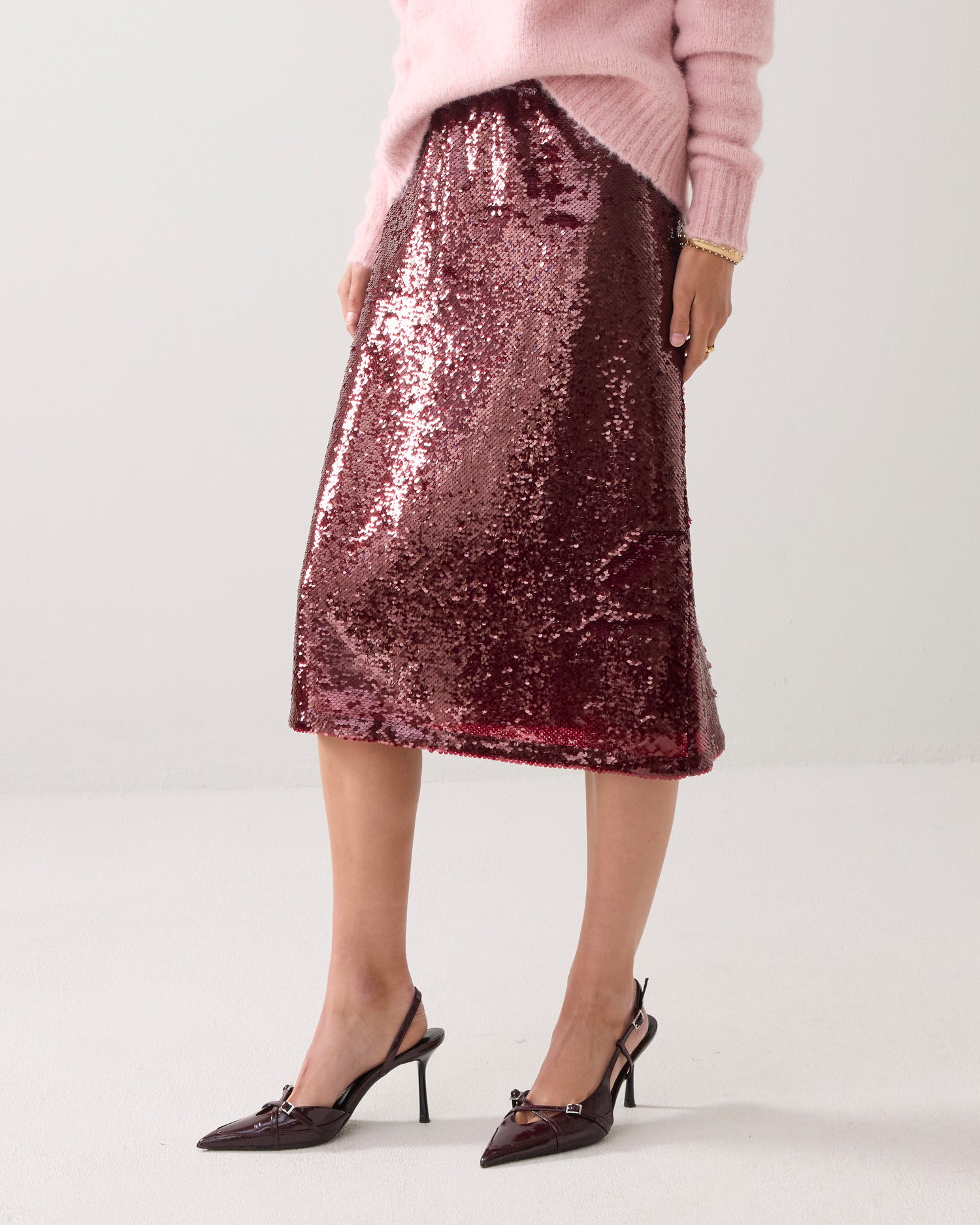 Midi skirt in sequin fabric
