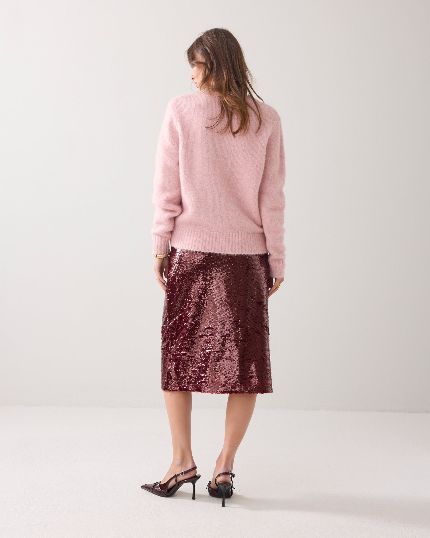 Midi skirt in sequin fabric