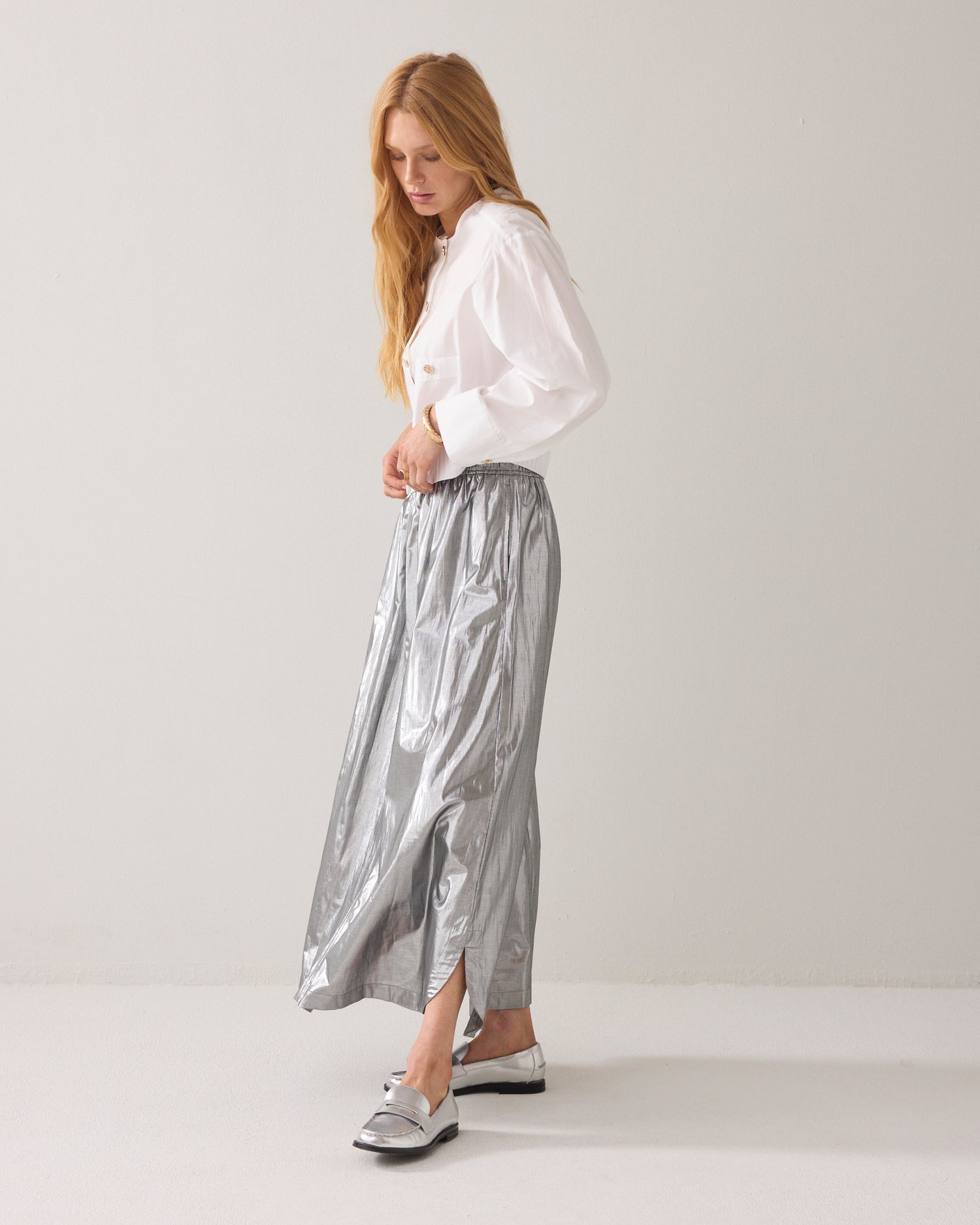 Jupe longue argentée brillante