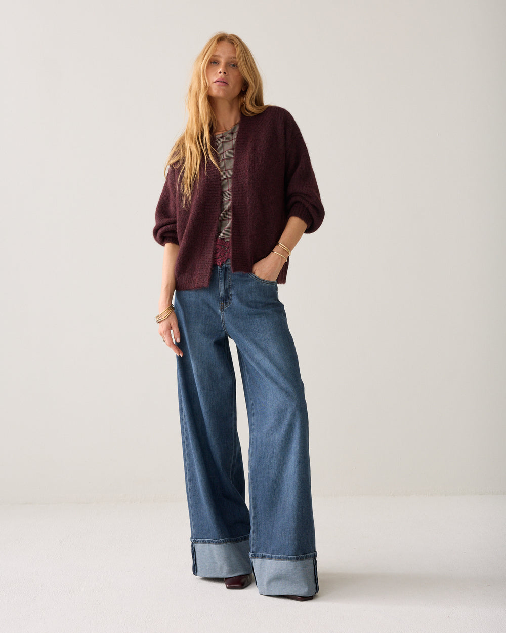 Cardigan souple à manches bouffantes