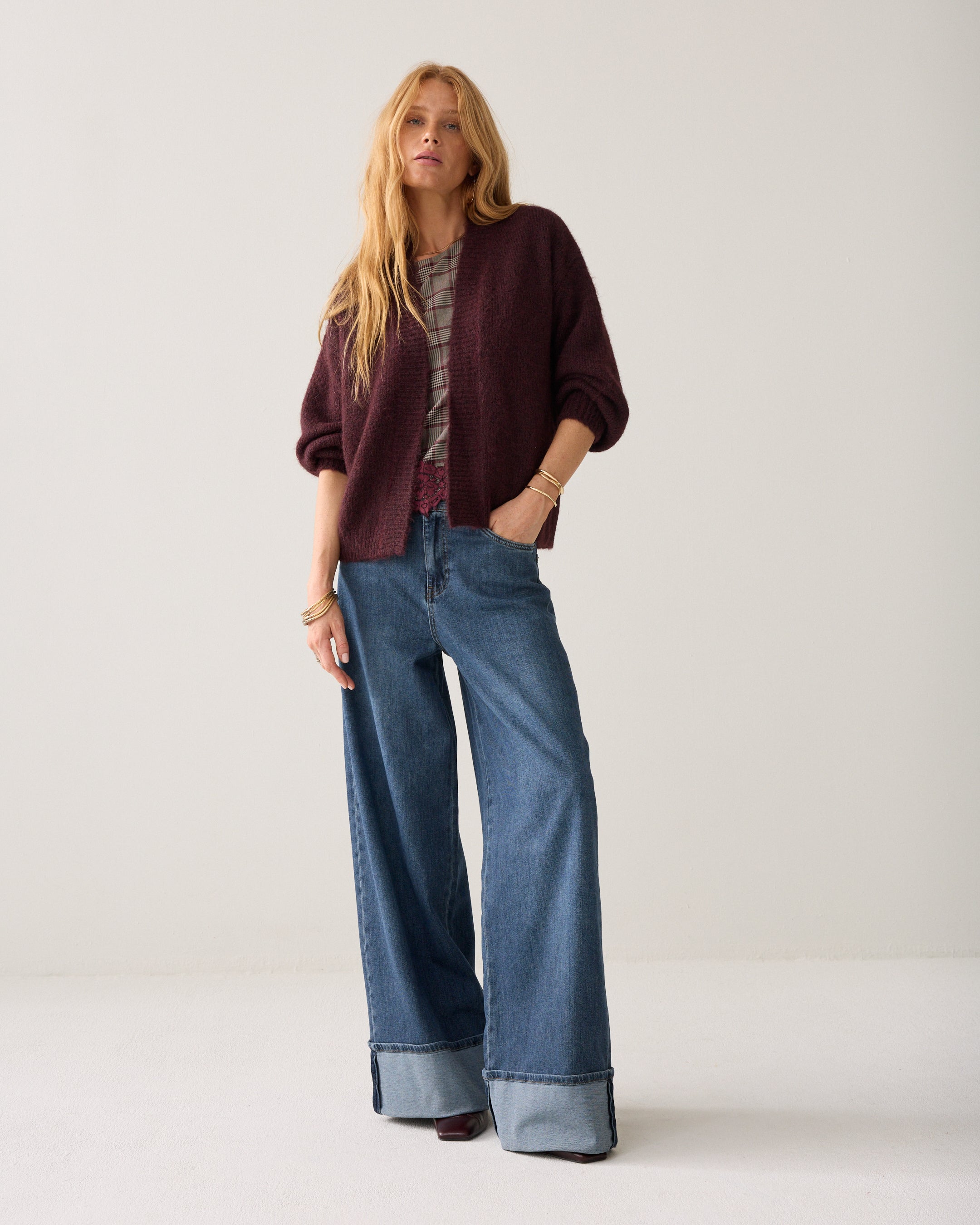 Cardigan souple à manches bouffantes