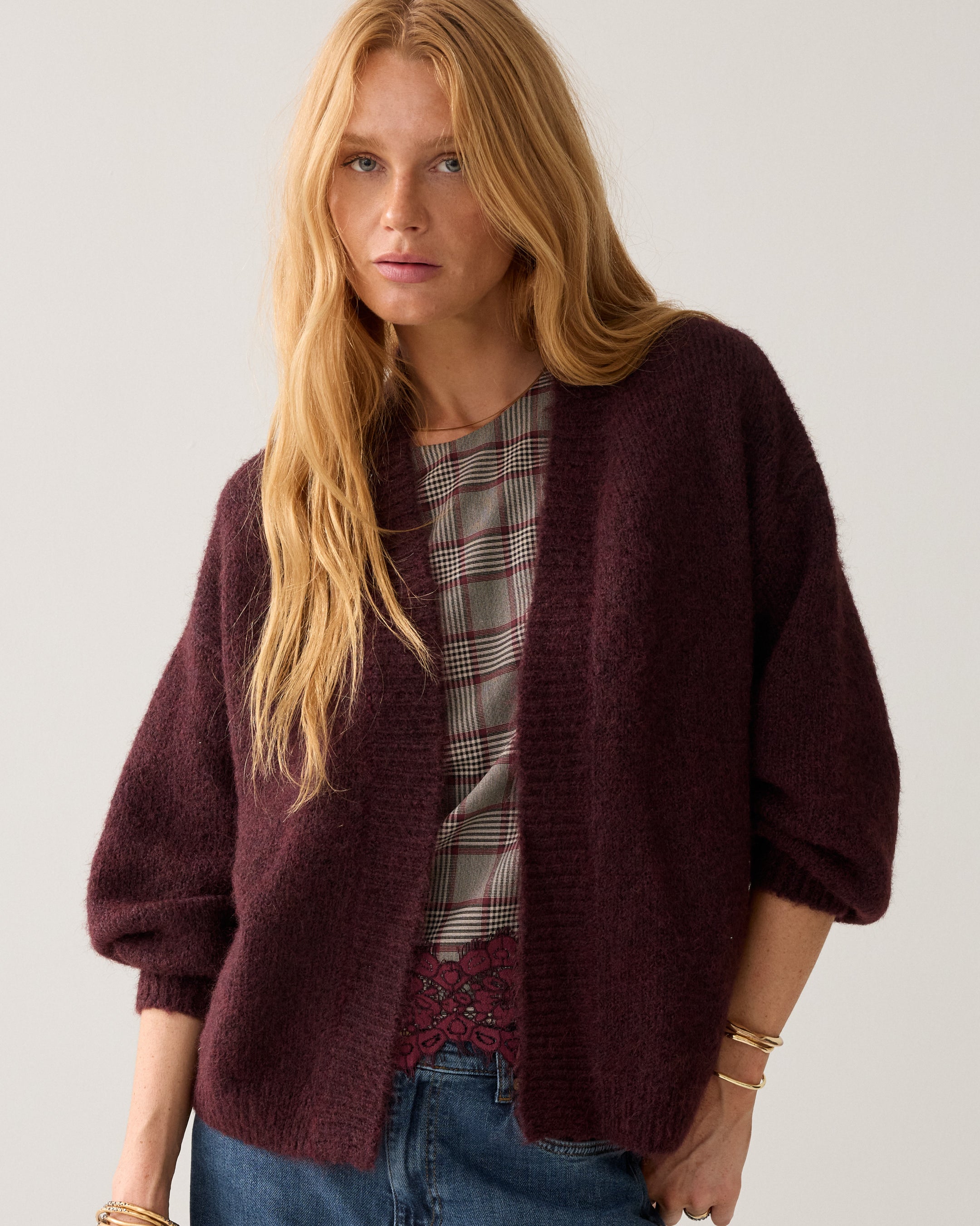 Cardigan souple à manches bouffantes