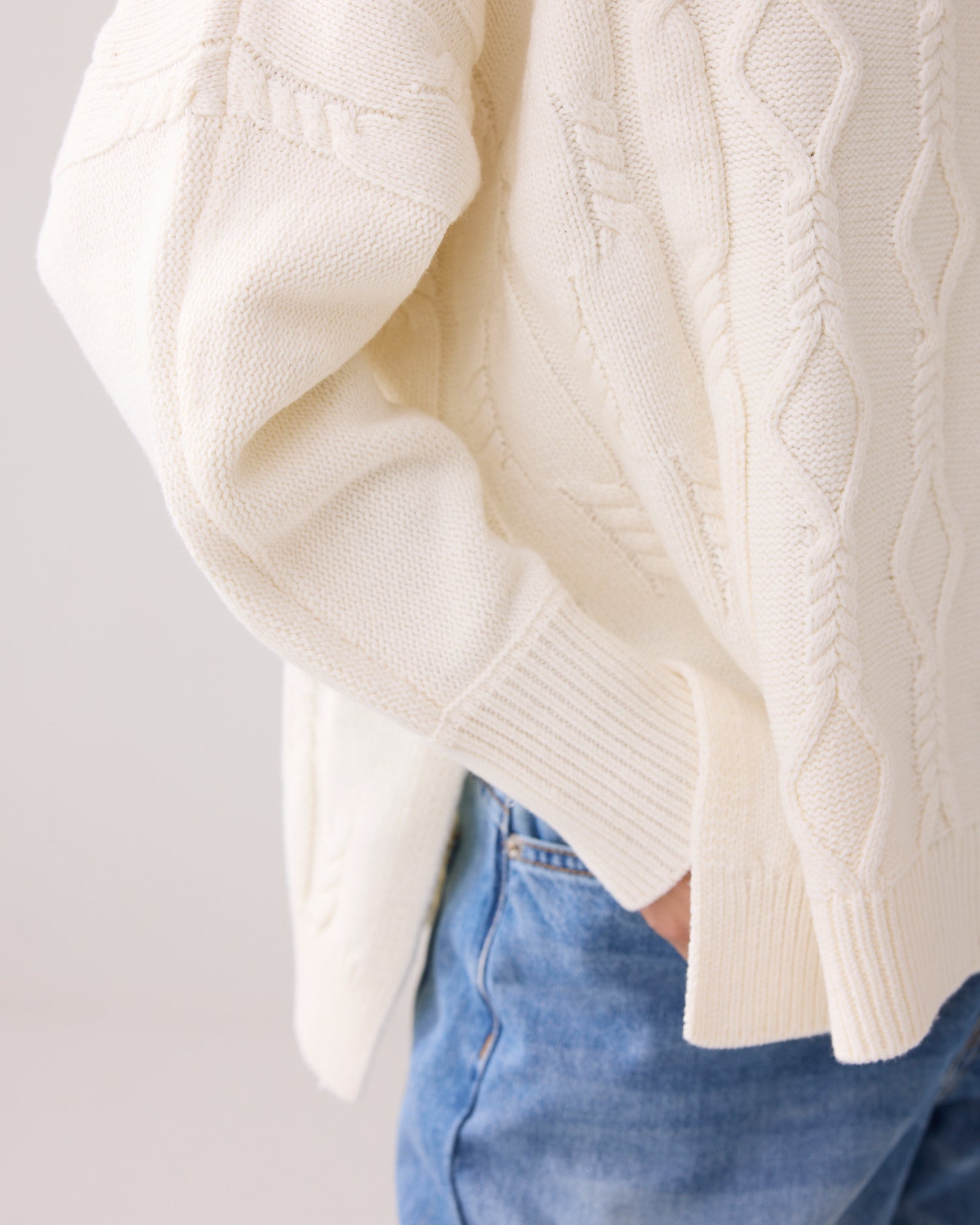 Boxy Pullover mit Zopfmuster 100 % Baumwolle