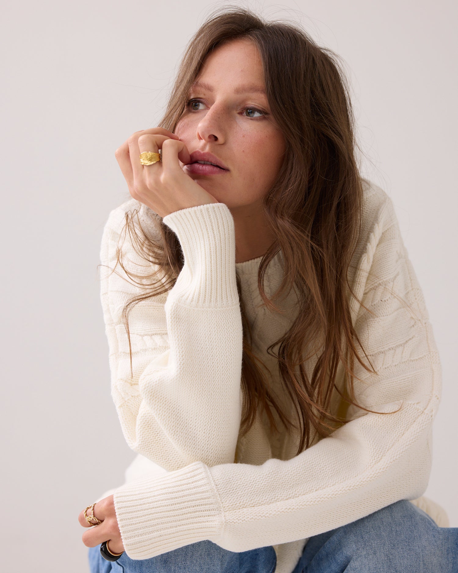 Boxy Pullover mit Zopfmuster 100 % Baumwolle