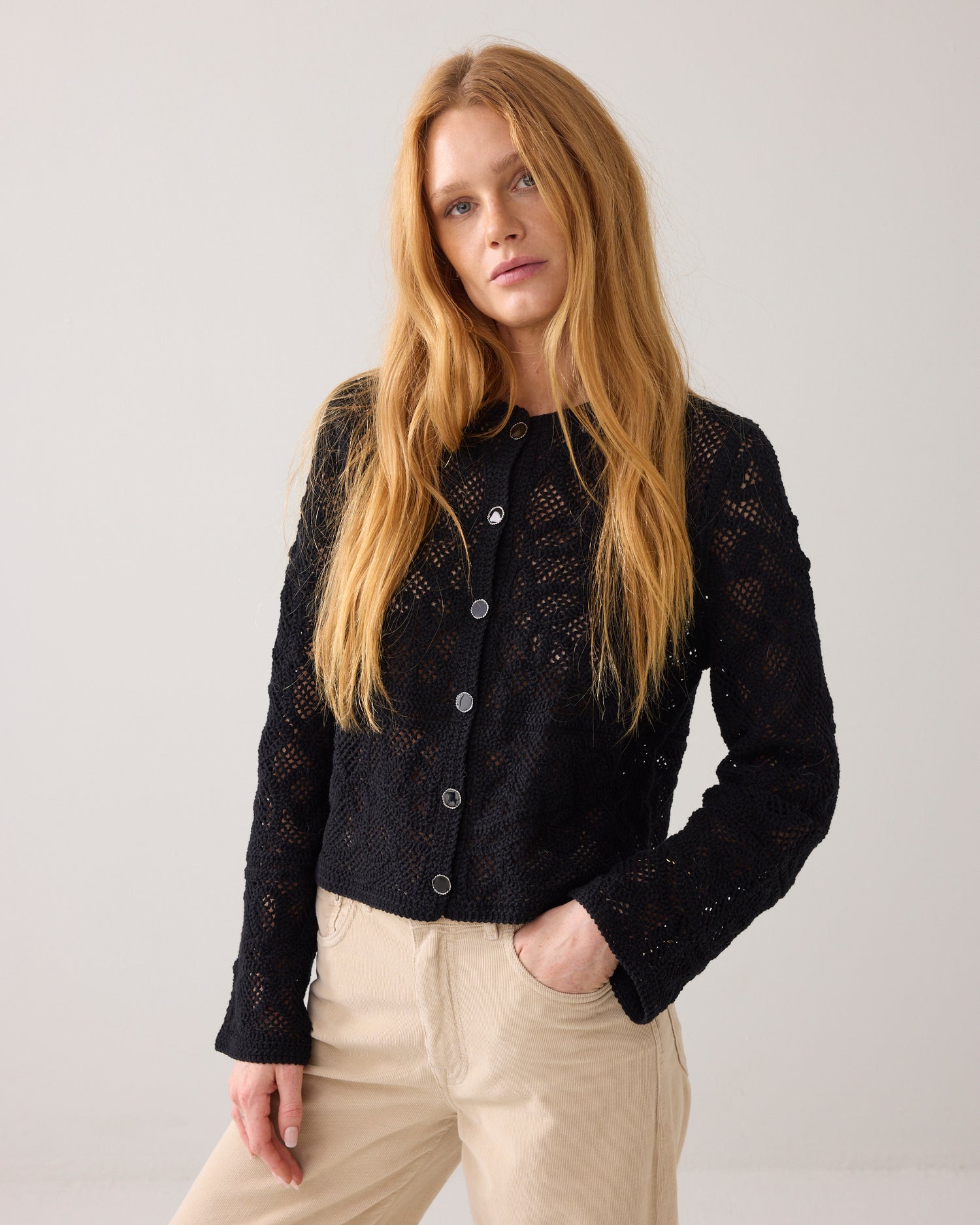 Straight-fit macramé cardigan