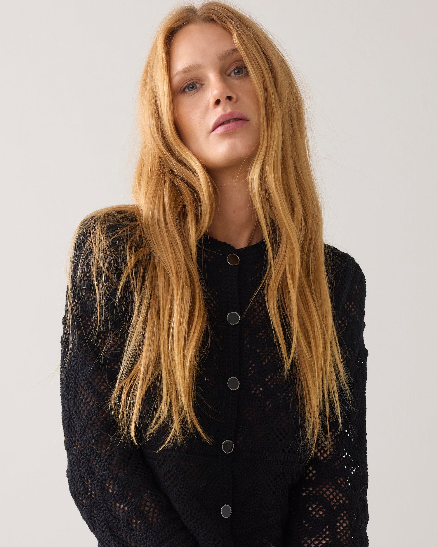 Straight-fit macramé cardigan