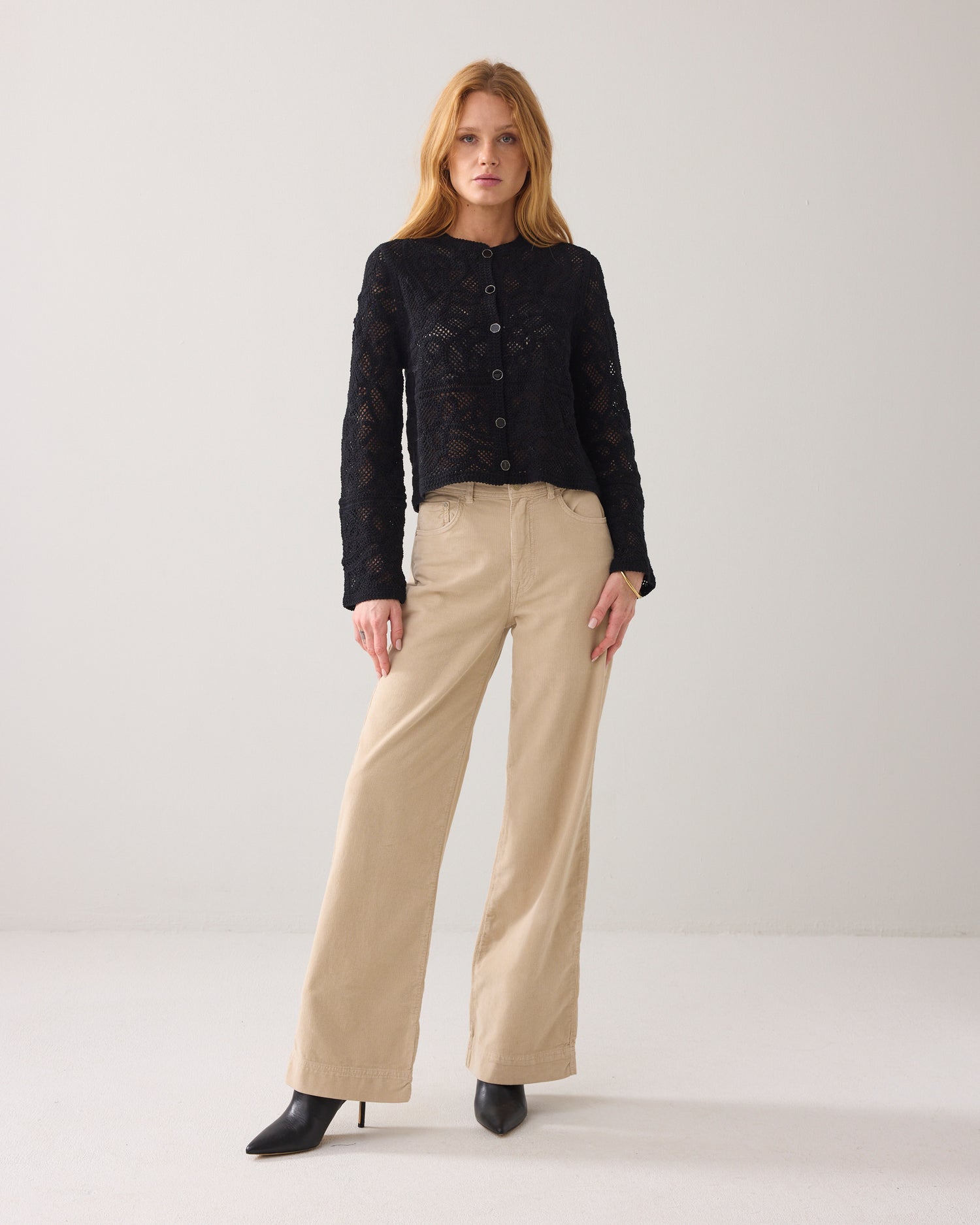 Straight-fit macramé cardigan