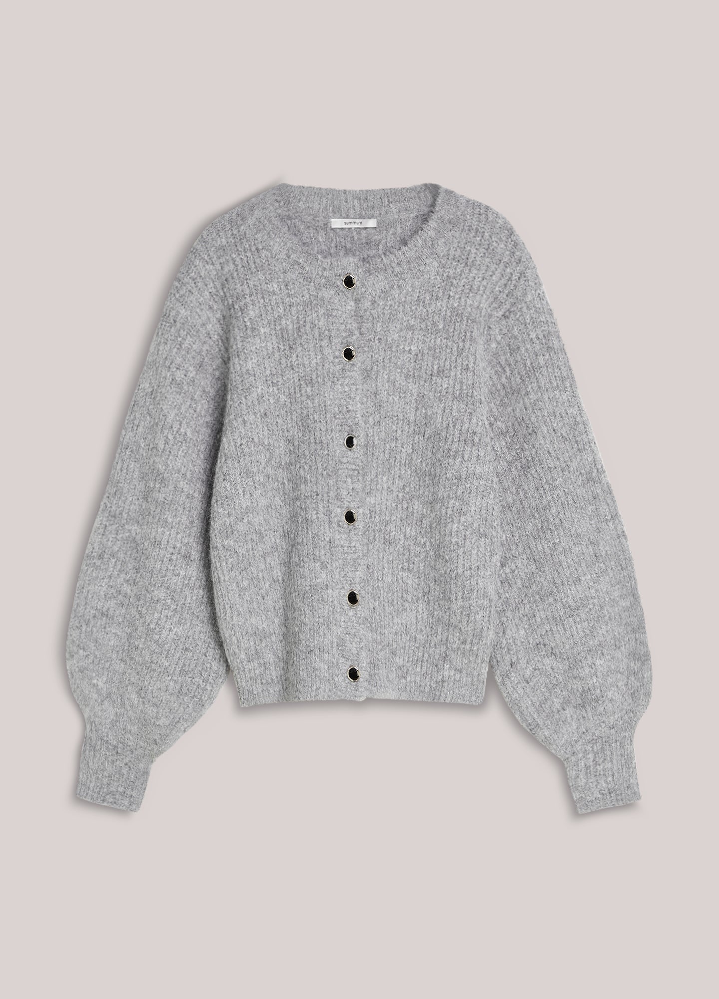 Knitted cardigan with large puff sleeves