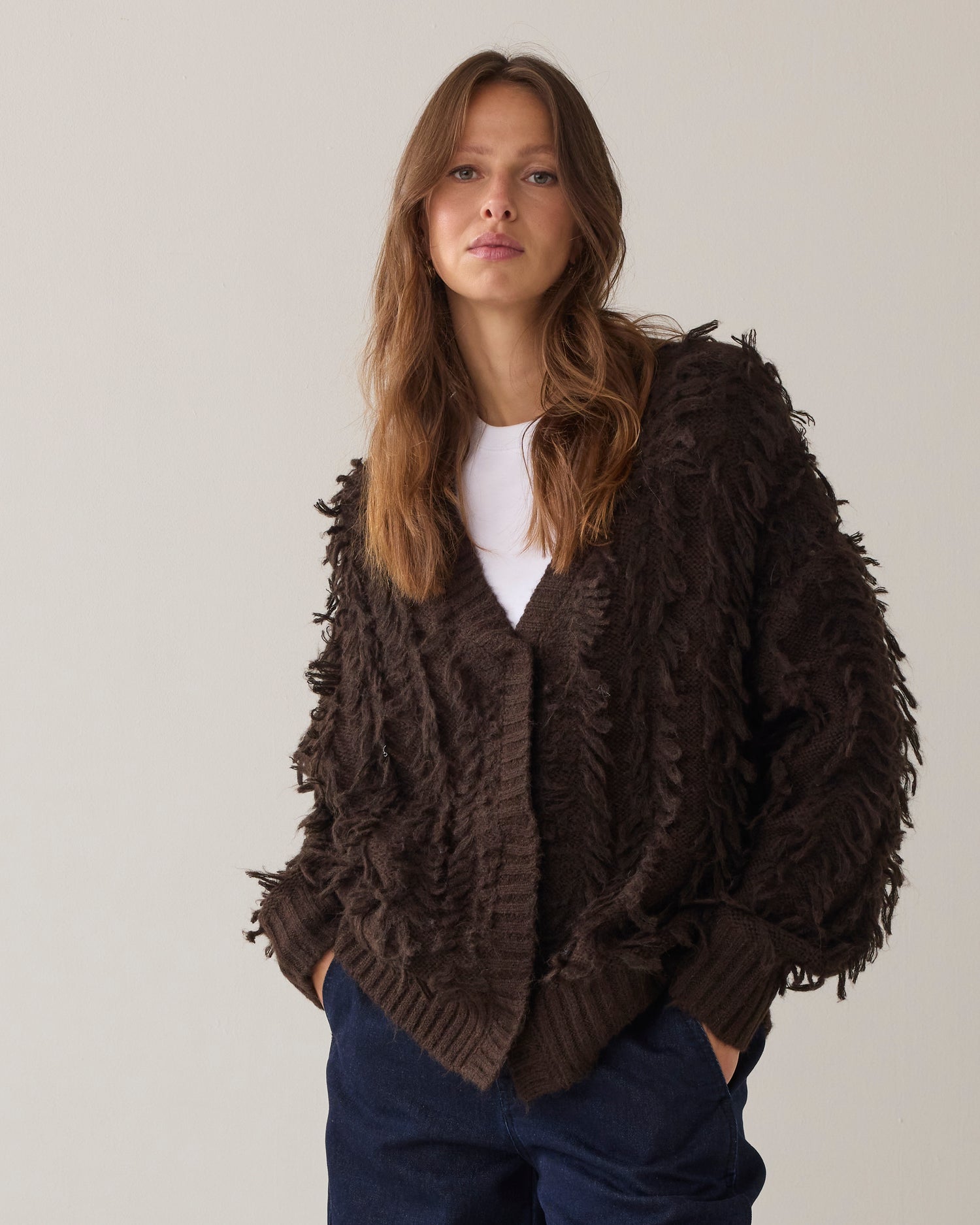 Vest wol-alpacablend met franjes