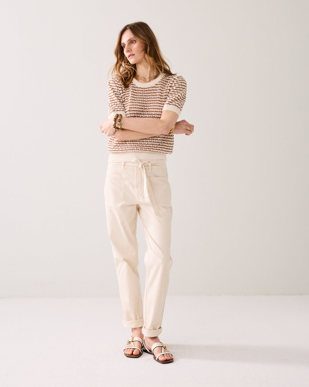 Ajour-knitted short-sleeve jumper