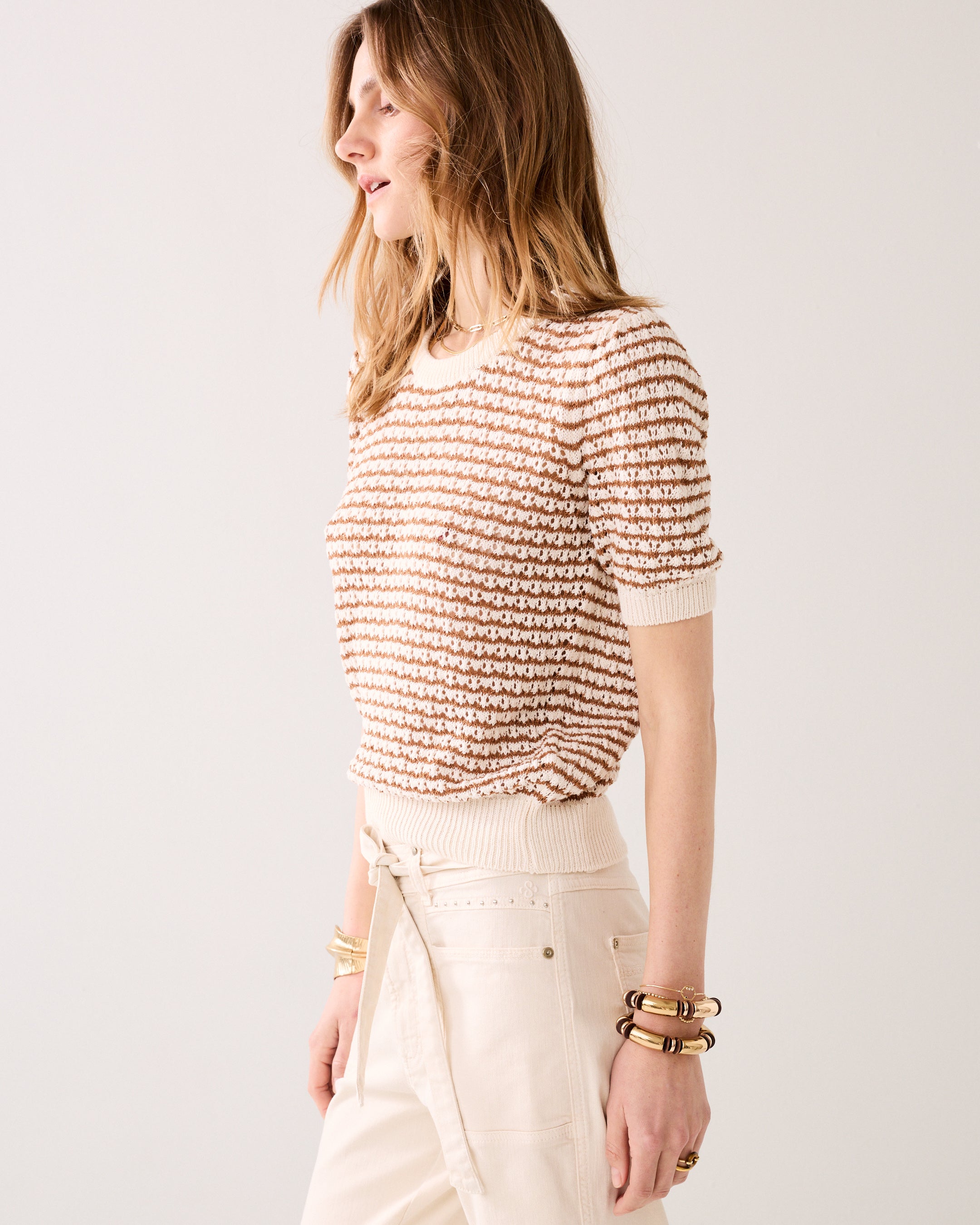 Ajour-knitted short-sleeve jumper