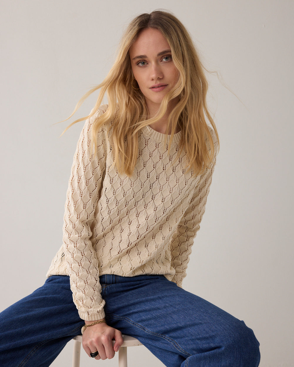 Pull à manches longues en maille torsadée