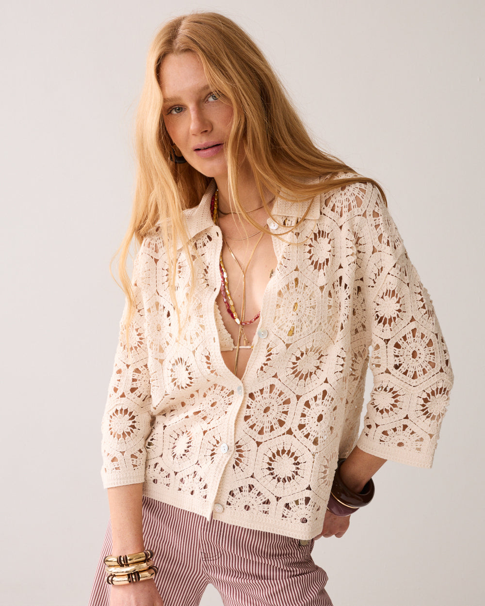 Cardigan crocheté 100% coton