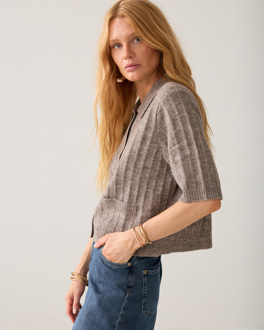 Gilet polo court en maille