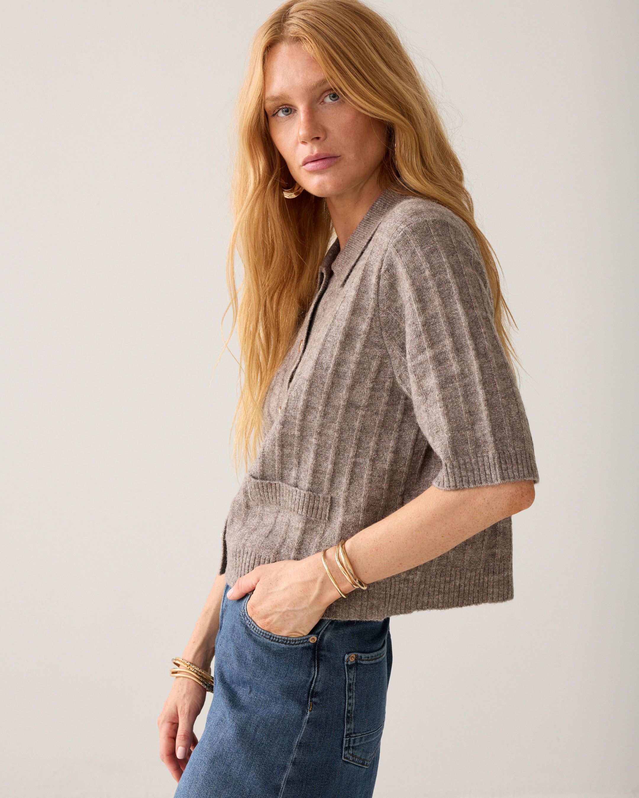 Gilet polo court en maille