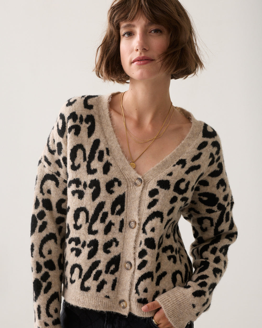 Cardigan jacquard léopard