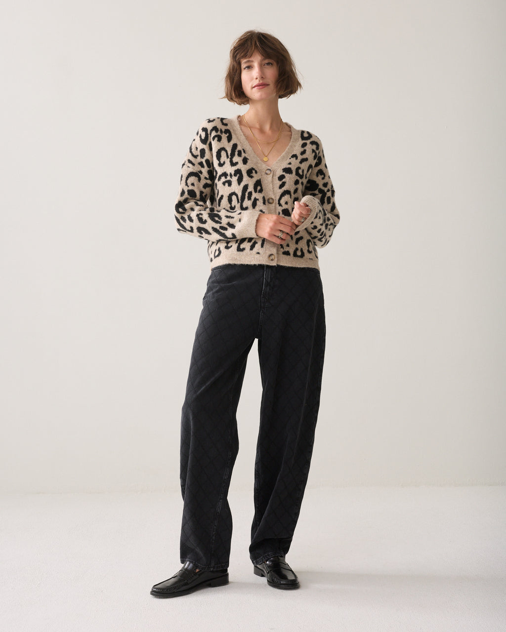 Cardigan jacquard léopard