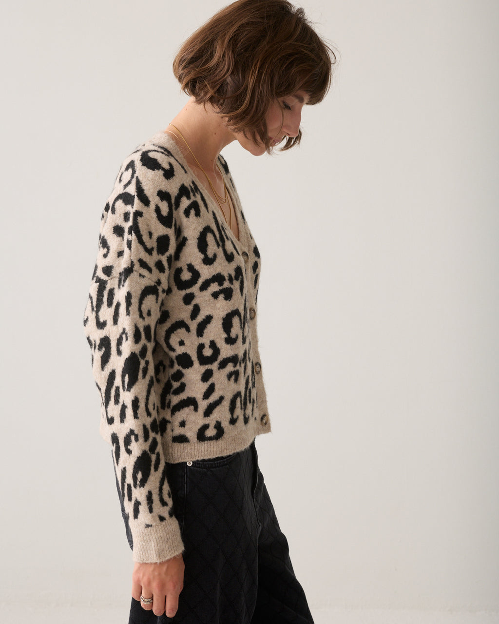 Cardigan jacquard léopard