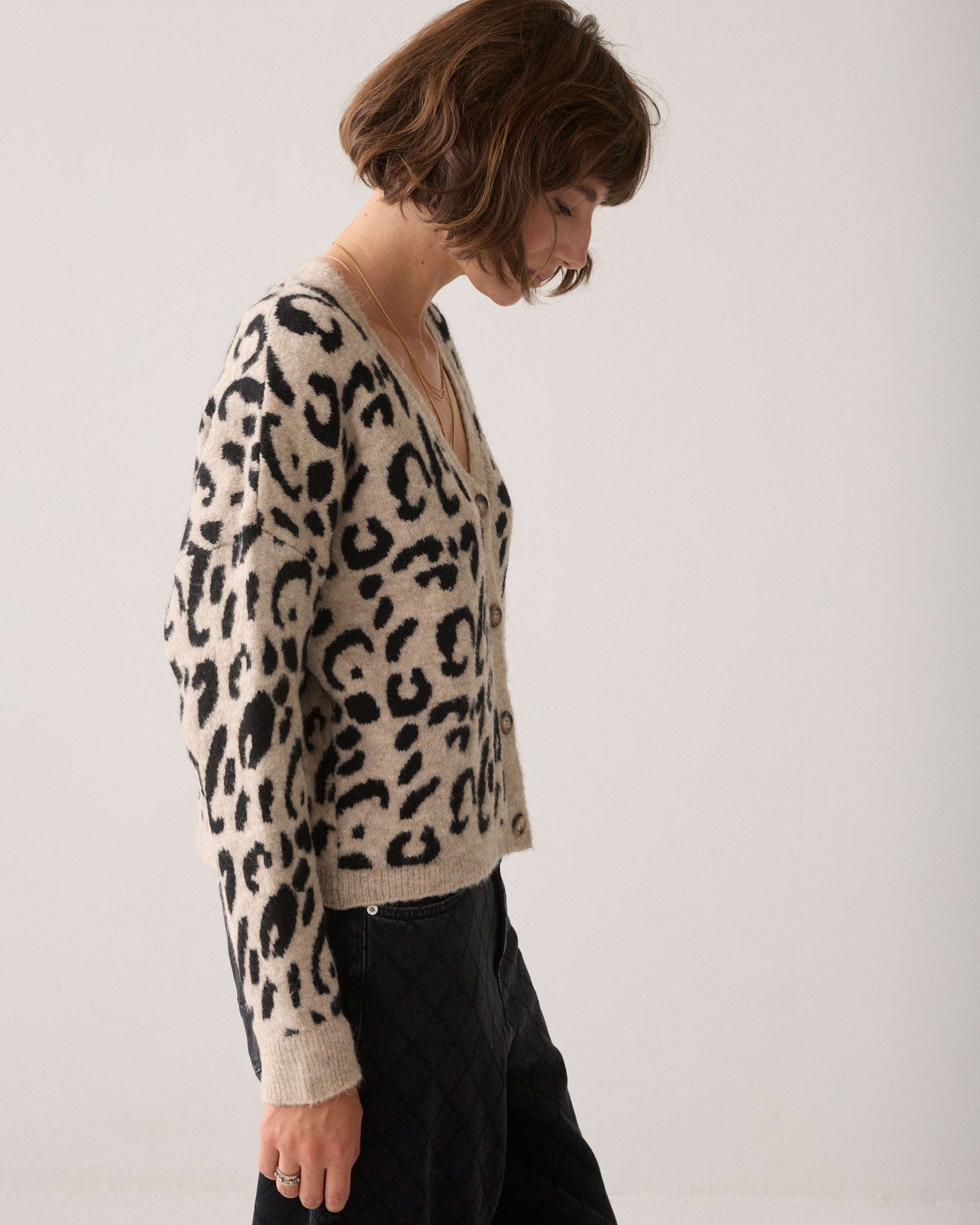 Cardigan jacquard léopard