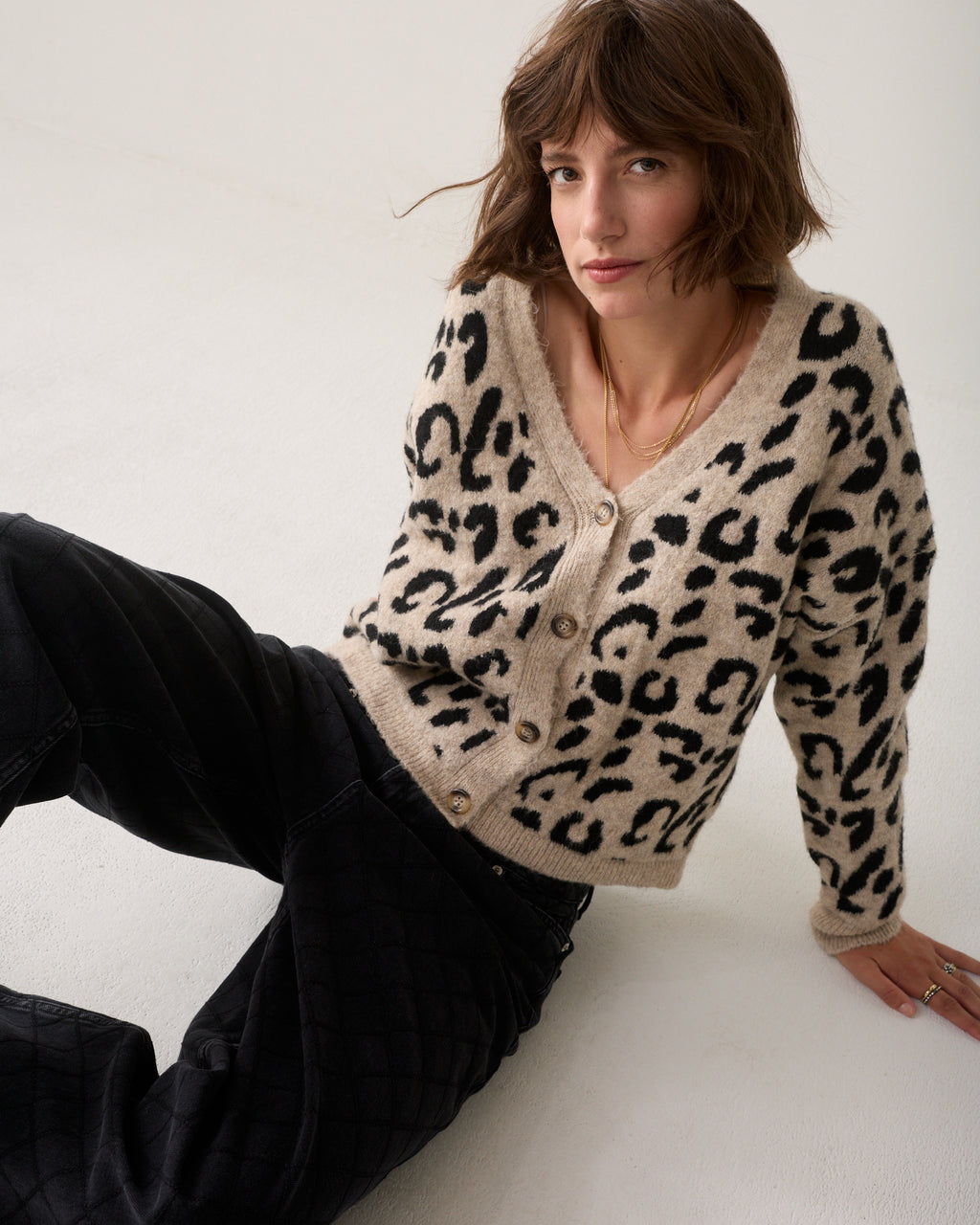 Cardigan jacquard léopard