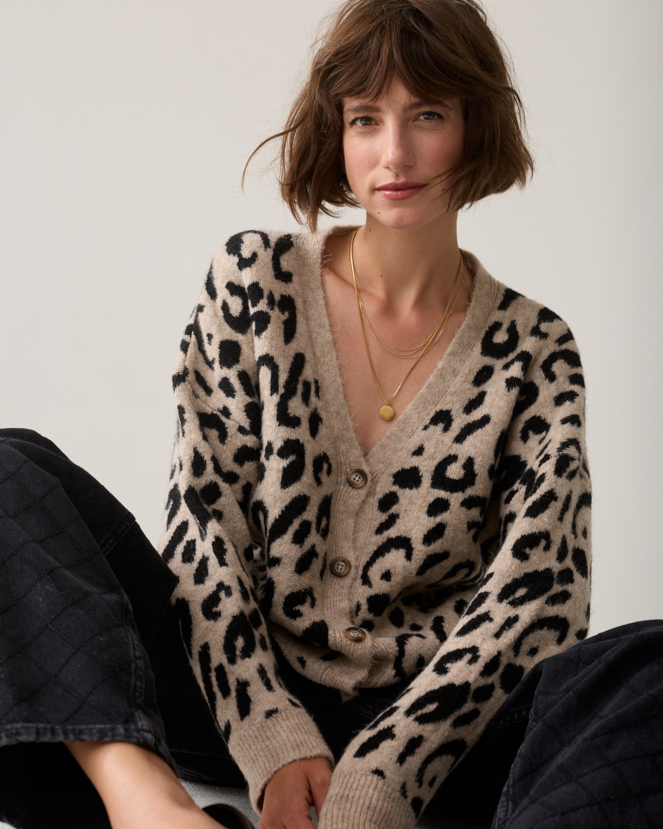Cardigan jacquard léopard