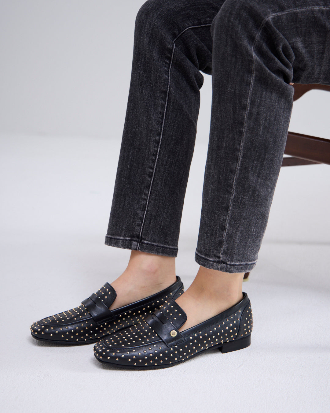 Leren loafers gouden studs