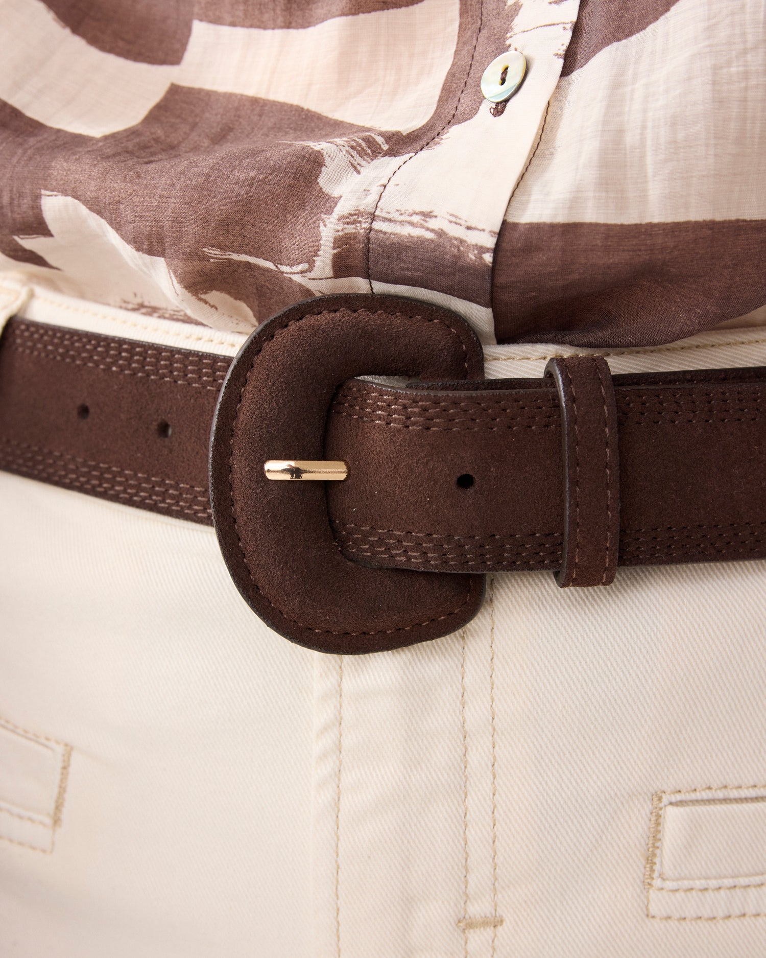Suede belt with large buckle