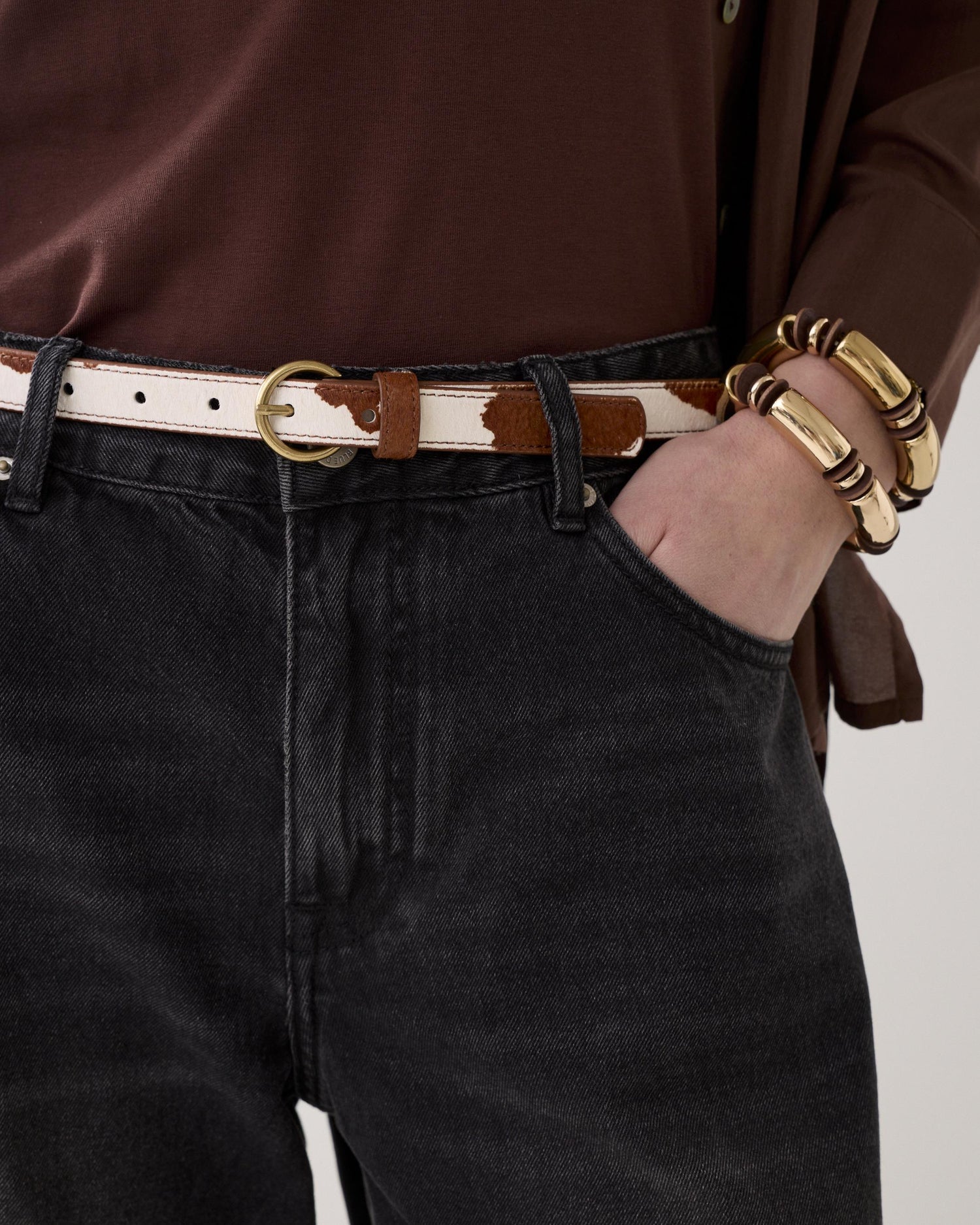 Schmaler Wildledergürtel Kuhprint