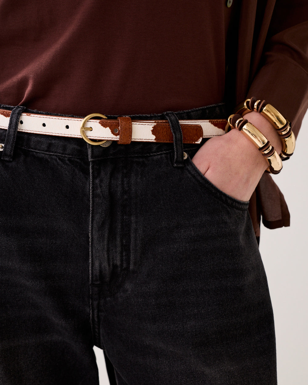 Ceinture étroite en daim imprimé vache