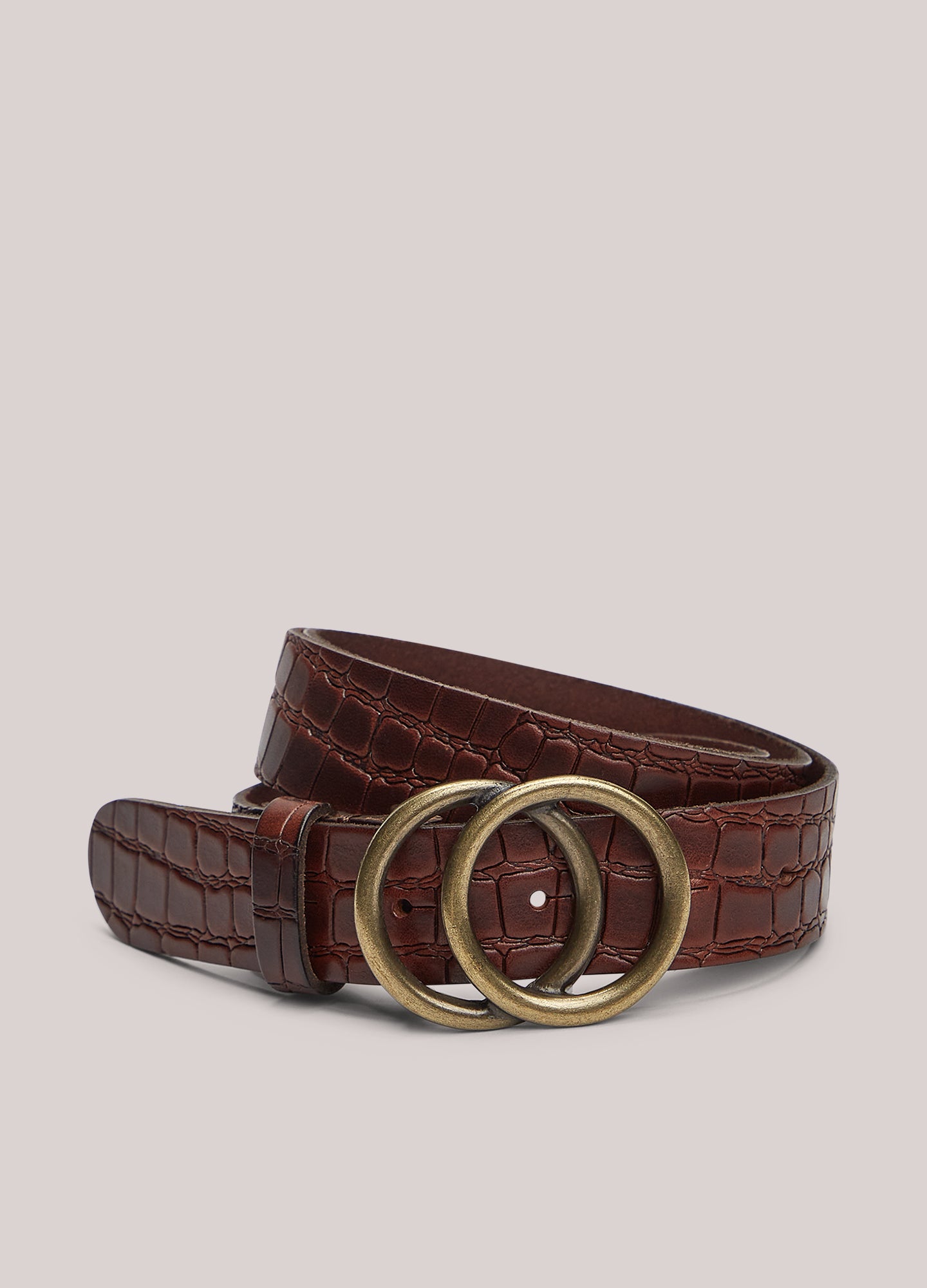 Leather belt with crocodile print