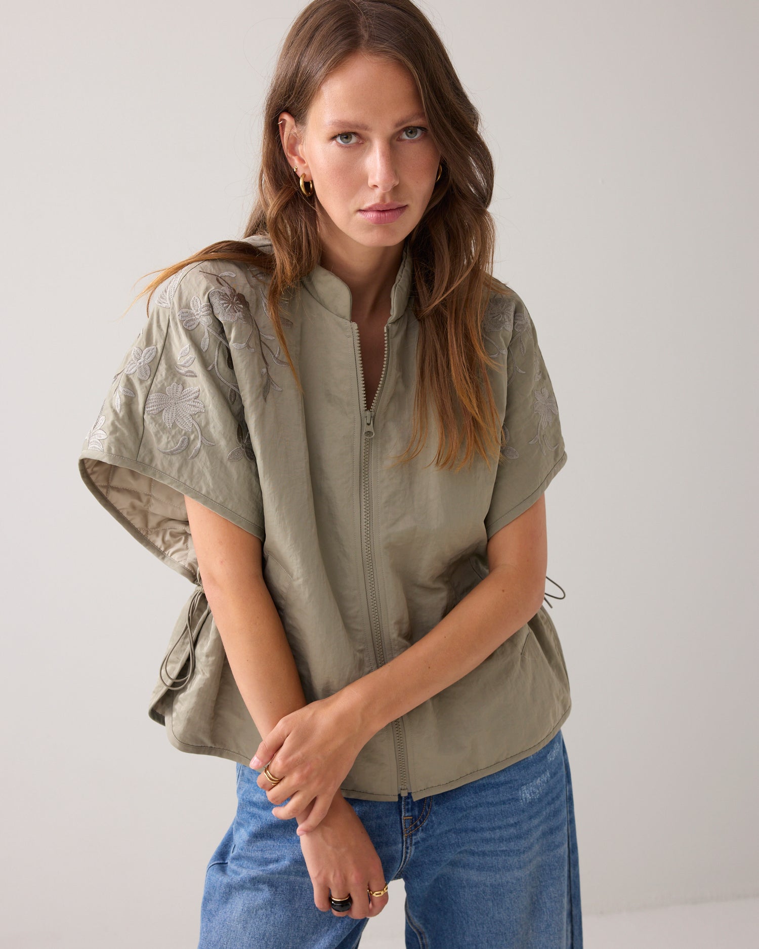 Embroidered gilet with embroidery