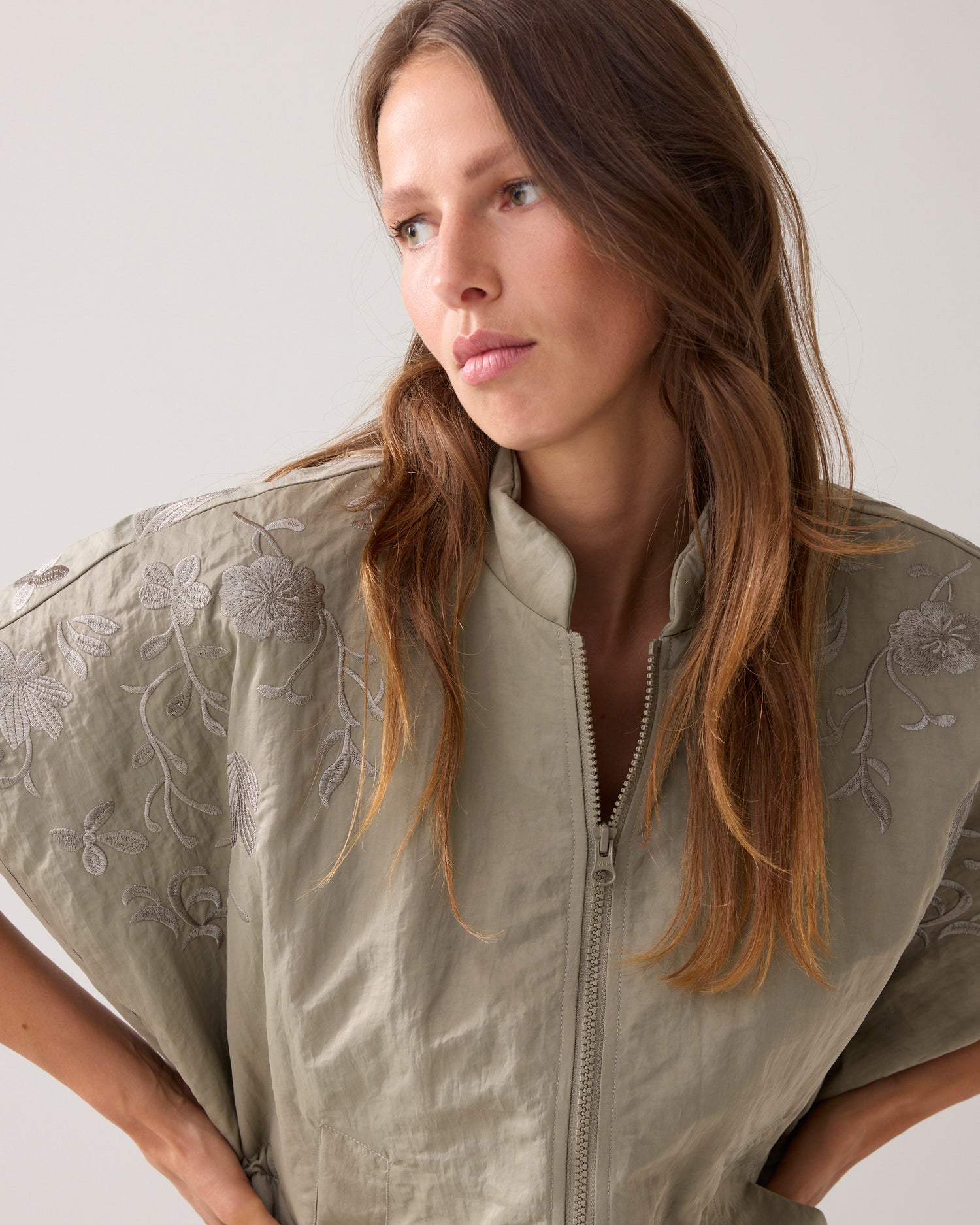 Embroidered gilet with embroidery