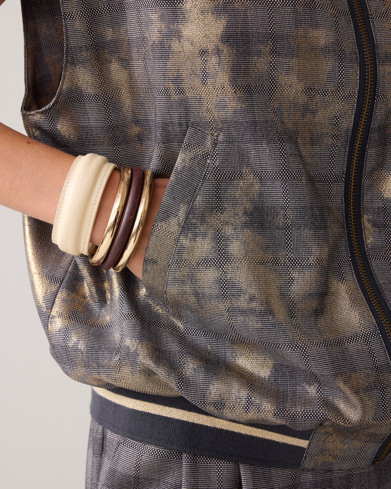 Bomber gilet with plaid and foil print