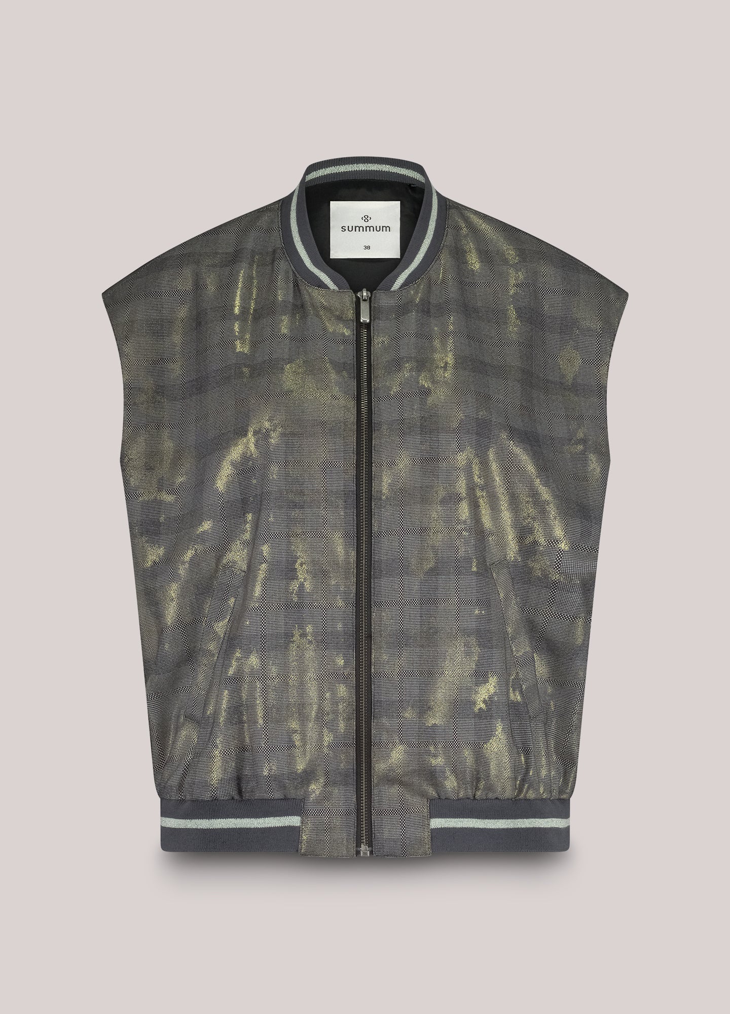 Bomber gilet with plaid and foil print