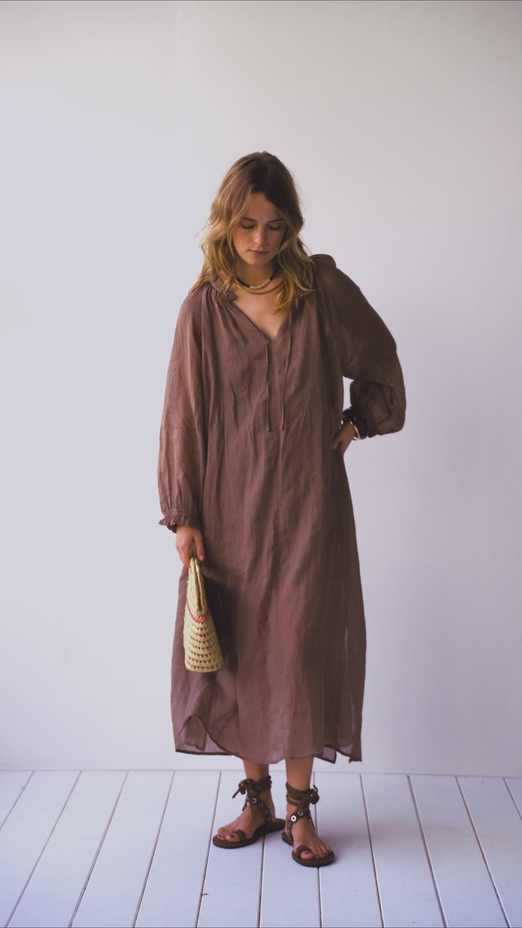 Robe longue cheville en coton stretch