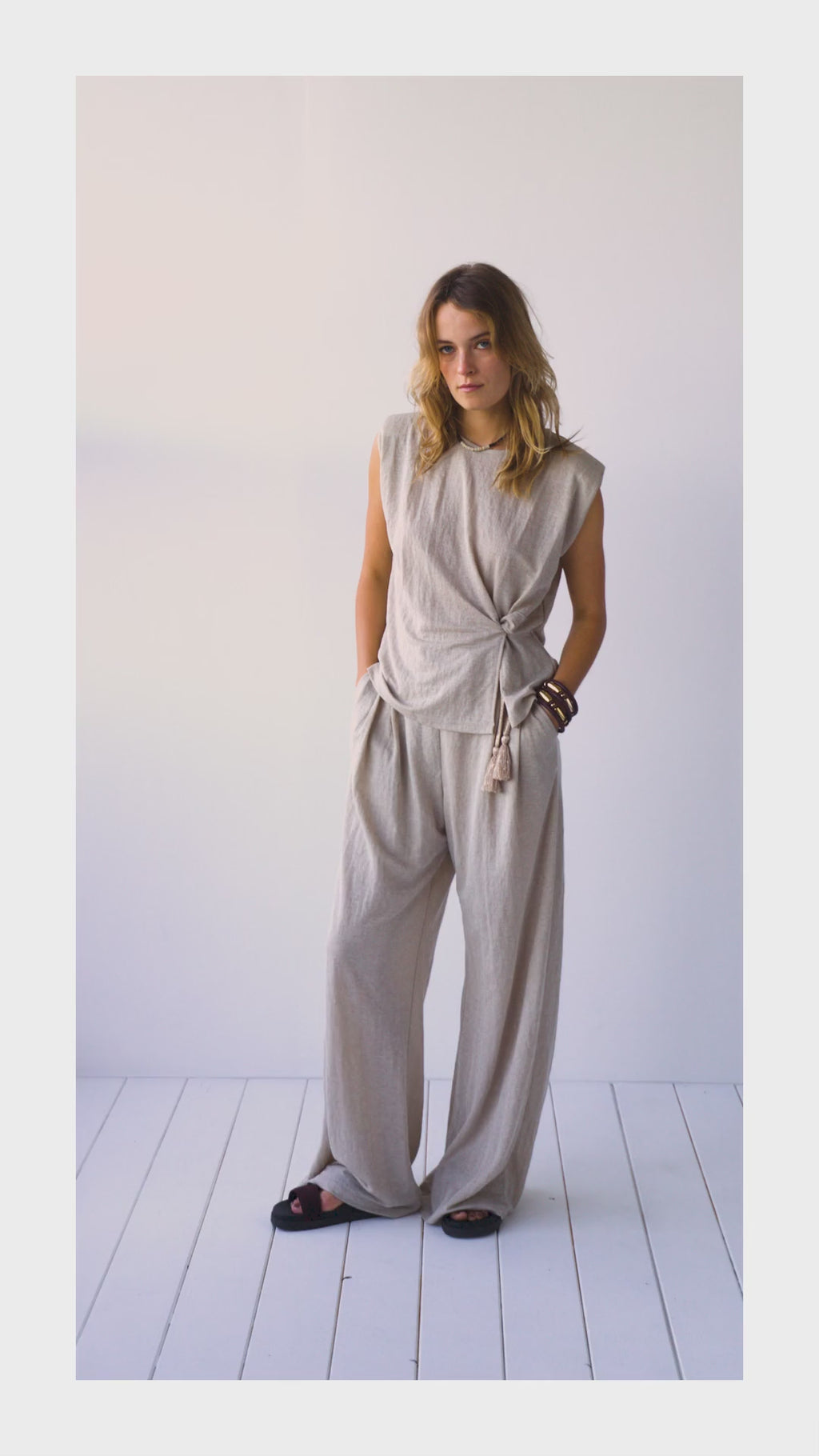 Pantalon en jersey aspect lin