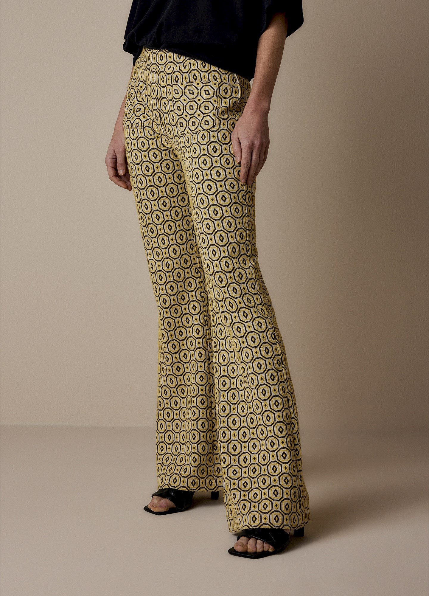 Clarence Green Print Jacquard Trousers  Libby London